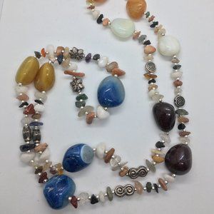🔥Agate Tumble stone with silver beads Necklaces🔥